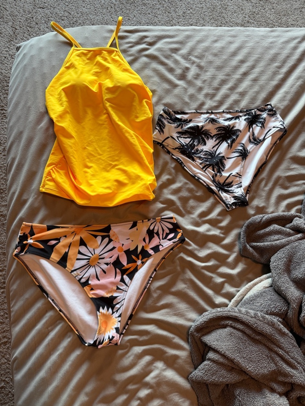 Yellow High-Neck Women’s Swim Tankini Top & Floral Bikini Bottoms